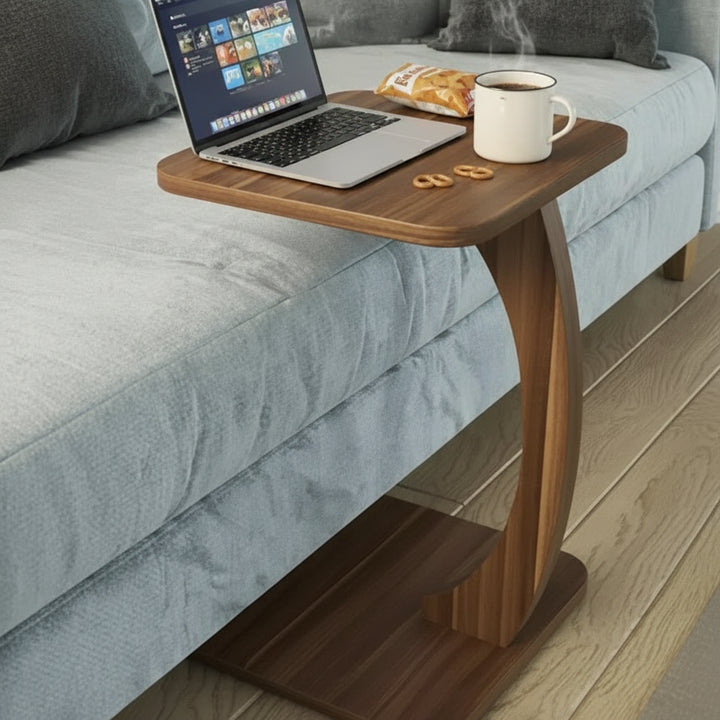 Modern C-Shaped Wooden Side Table