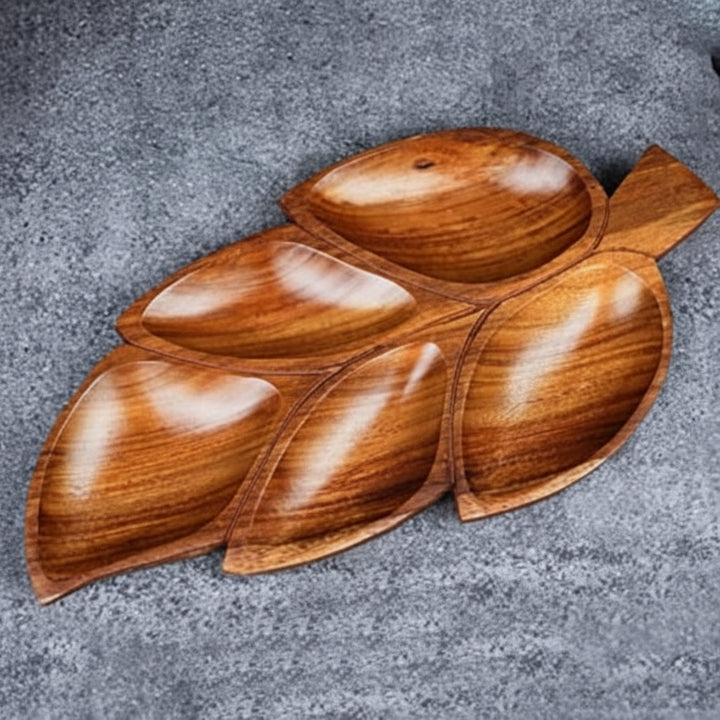 Sylvan Handcrafted Leaf-Shaped Sheesham Wood Serving Tray