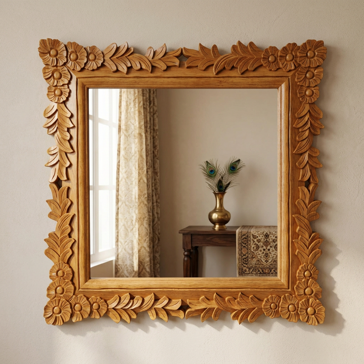 Floral Carved Square Mirror (Frarme Only)