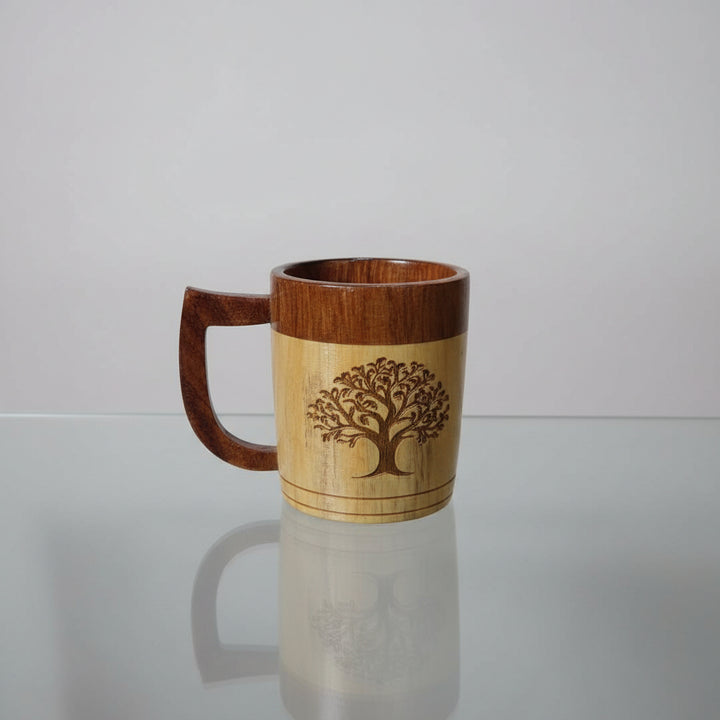 Handcrafted Wooden Coffee Mug with Tree of Life | Mango Wood Tea Cup | Sylvan Handicrafts