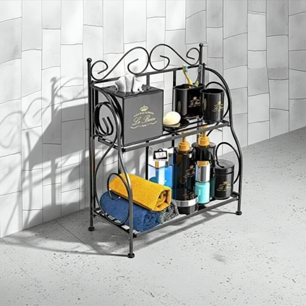 2-Tier Iron Spice Shelf Rack – Brown