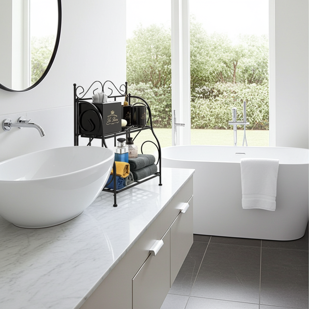 2-Tier Iron Spice Shelf Rack – Brown