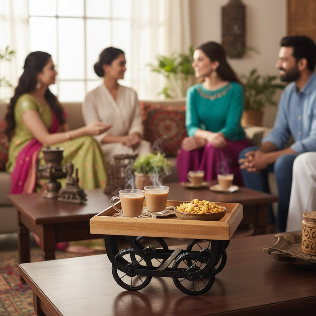 Handcrafted Wooden Serving Tray – Cart Design