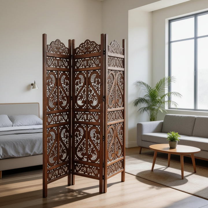 3-Panel Wooden Room Divider – Brown