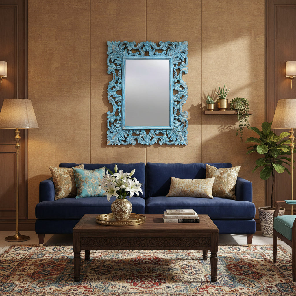 Antique Hand-Carved Decorative Square Wall Mirror Frame