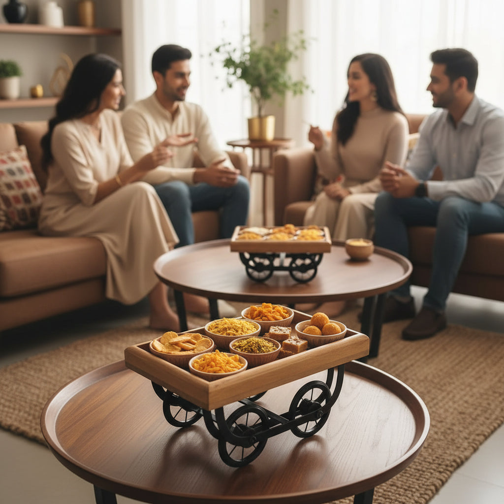 Handcrafted Wooden Serving Tray – Cart Design
