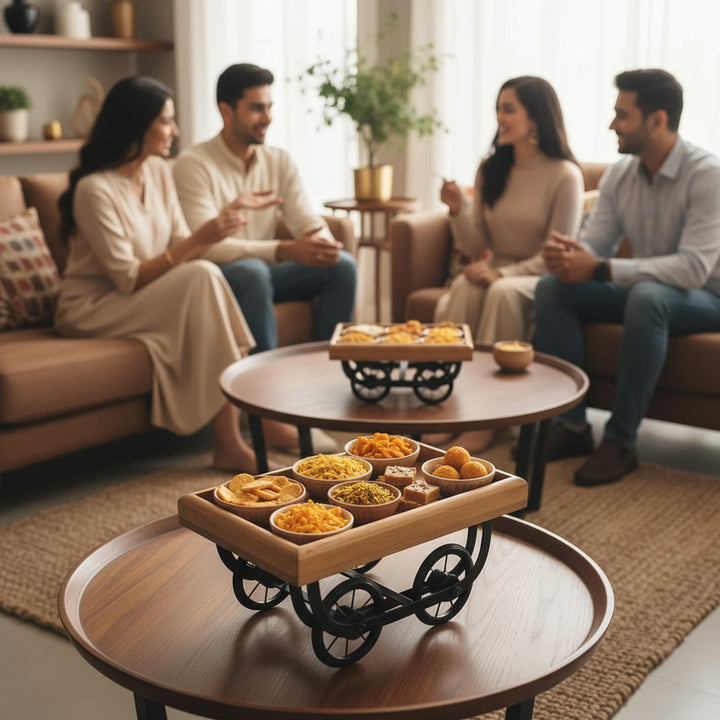 Handcrafted Wooden Serving Tray – Cart Design