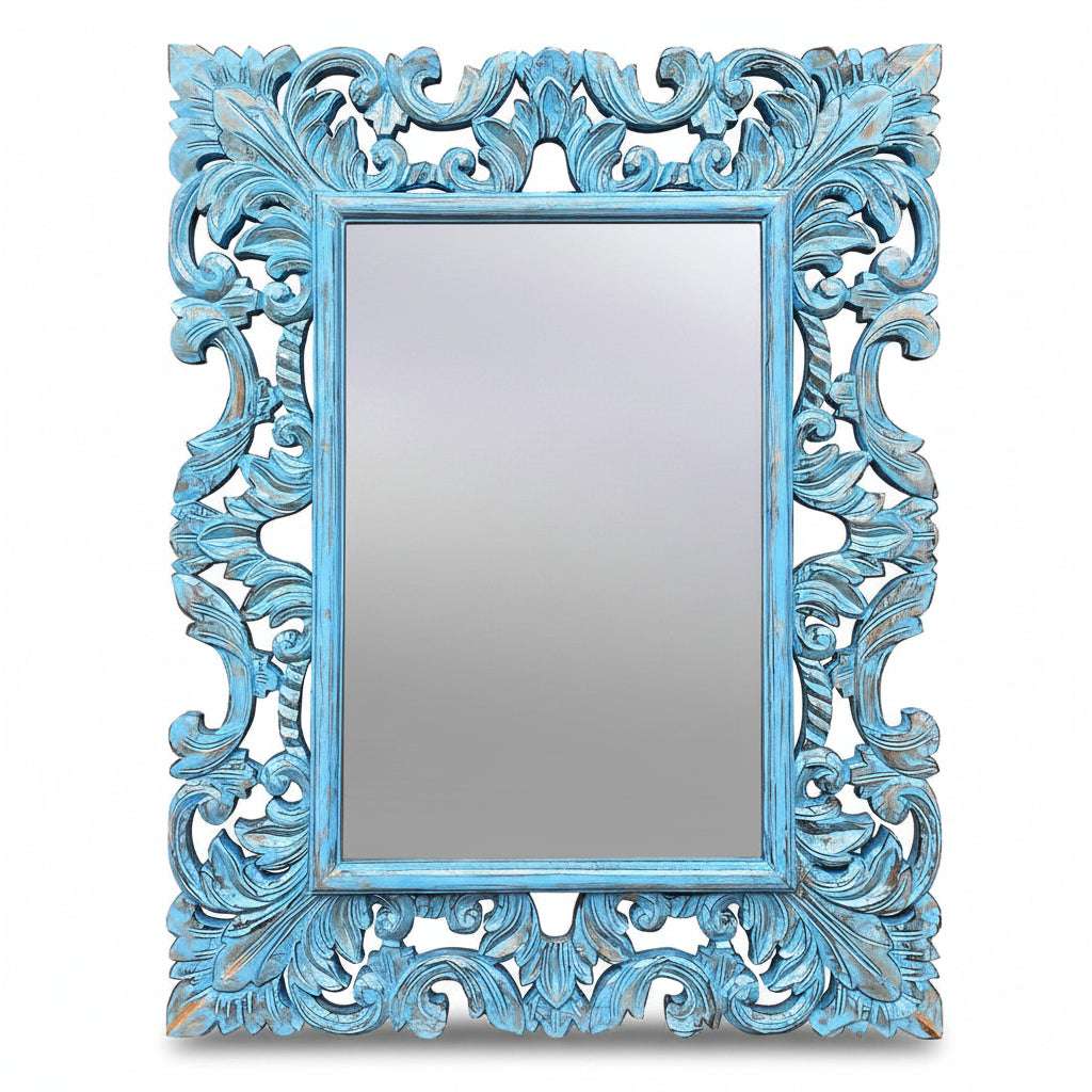 Antique Hand-Carved Decorative Square Wall Mirror Frame