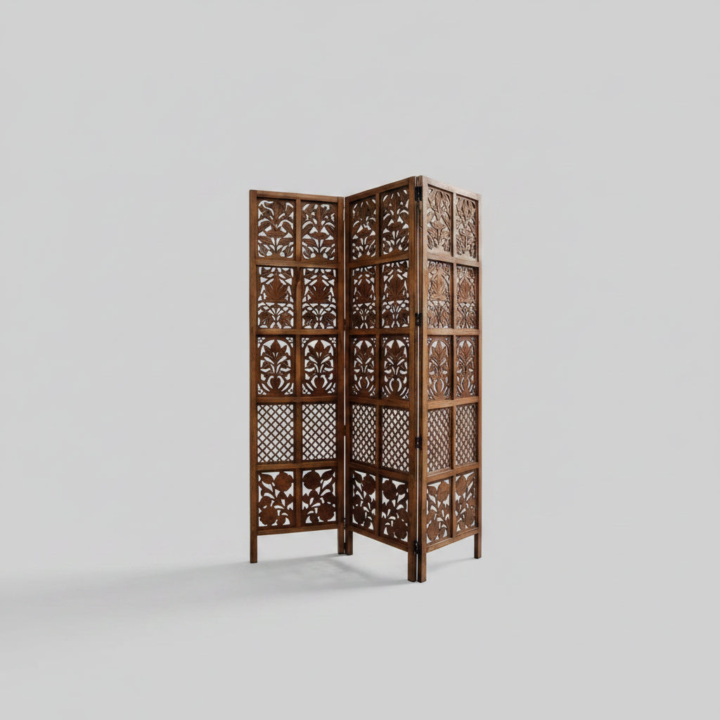 3-Panel Wooden Room Divider – Melamine Finish (Brown)
