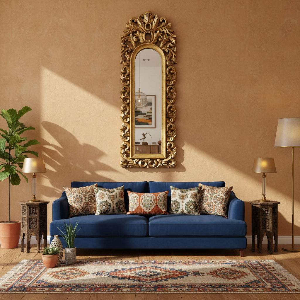 Wall Mount Wood Hand Made Oval Shape Mirror