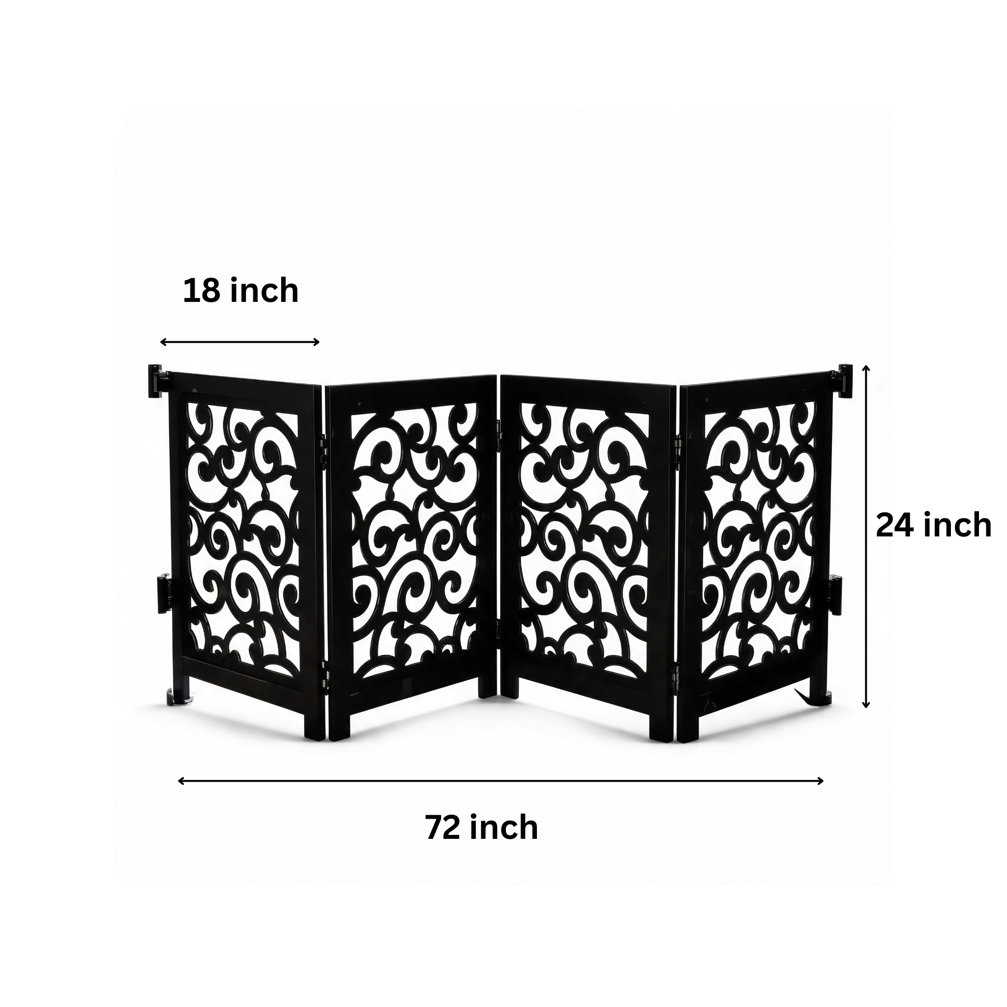 4-Panel Matte Black Wooden Folding Safety Gate 