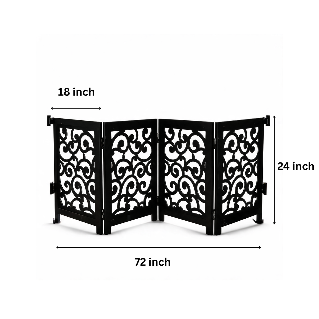 4-Panel Matte Black Wooden Folding Safety Gate 