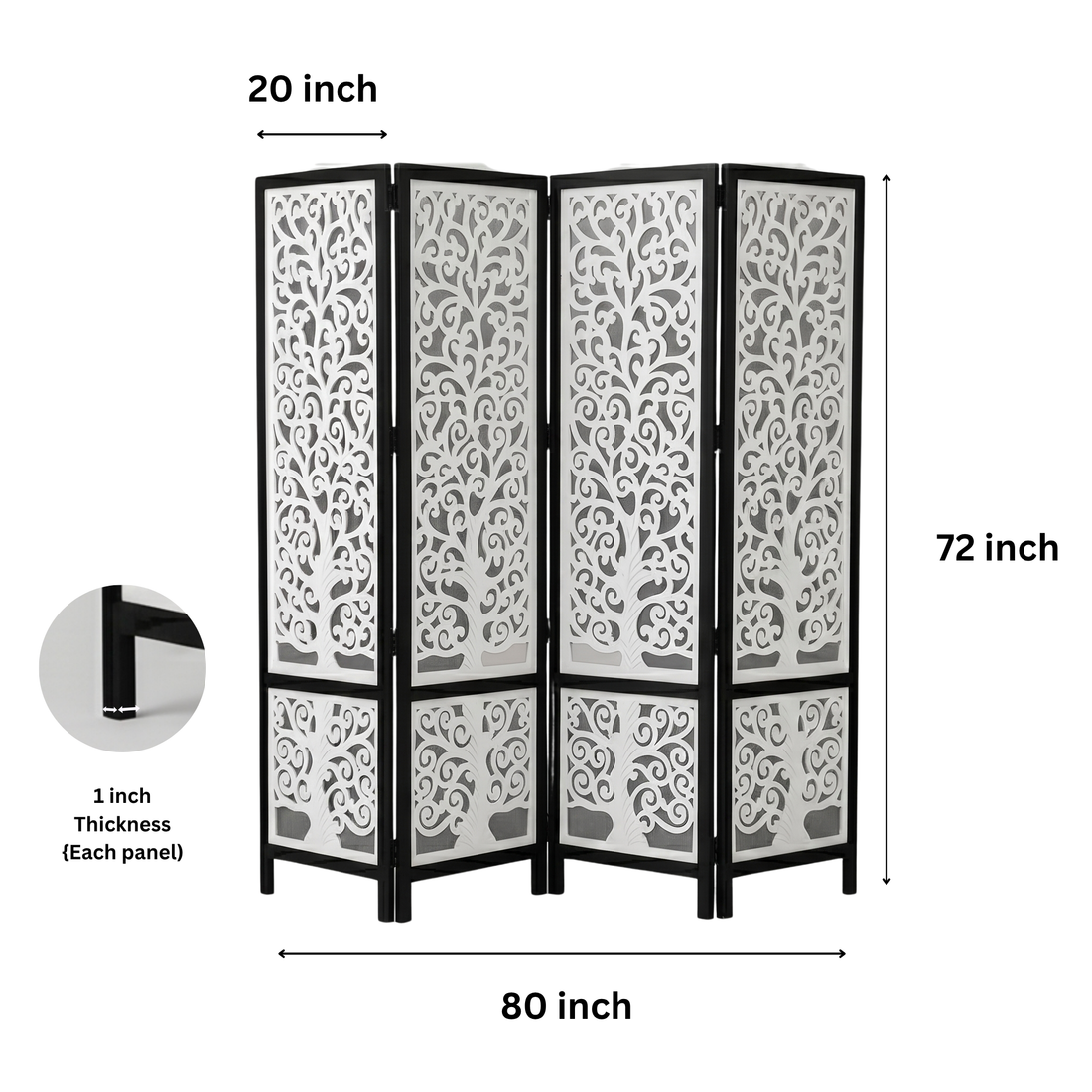 4-Panel Wooden Room Divider – White & Black 