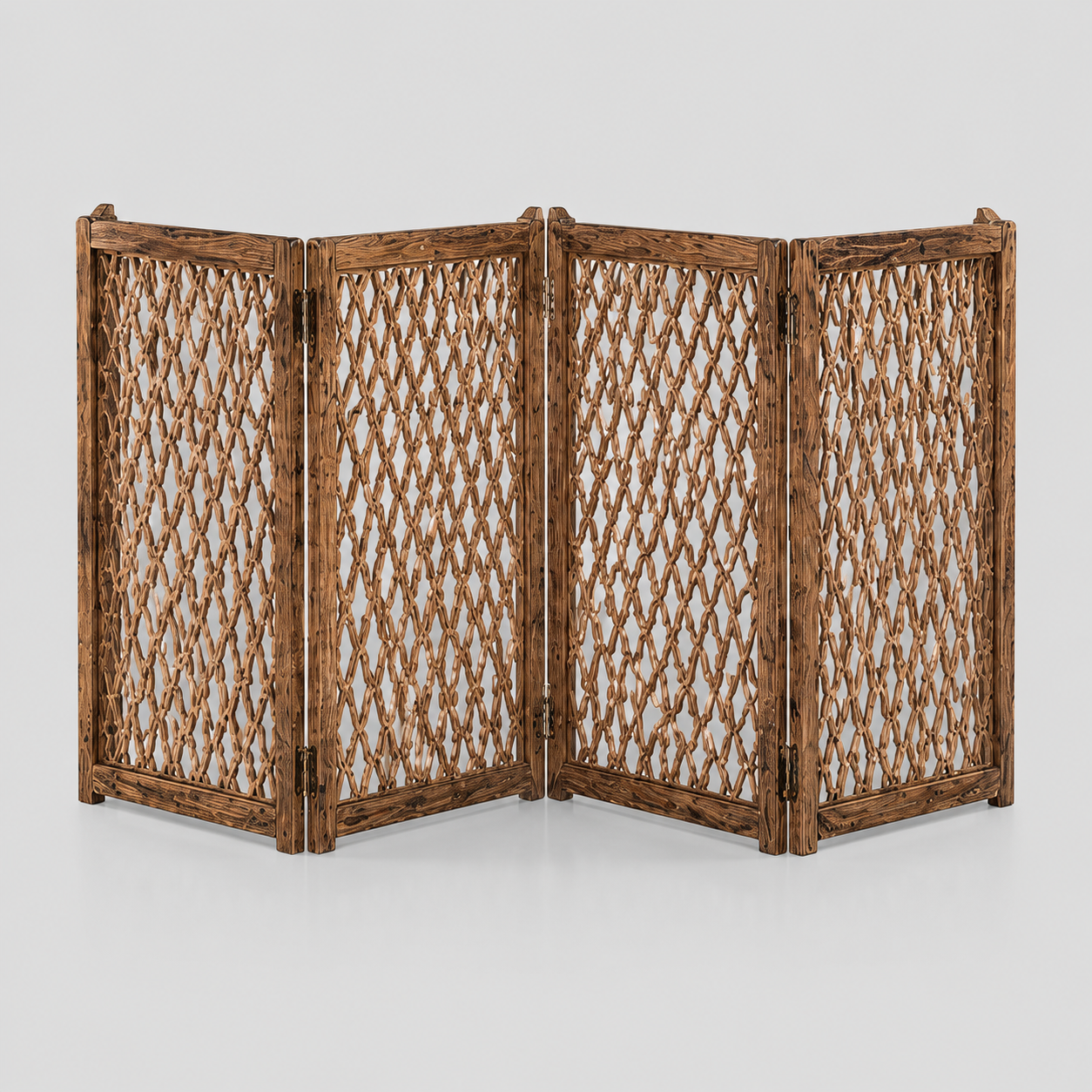 Folding Wooden Safety Gate – 4 Panels (Brown)