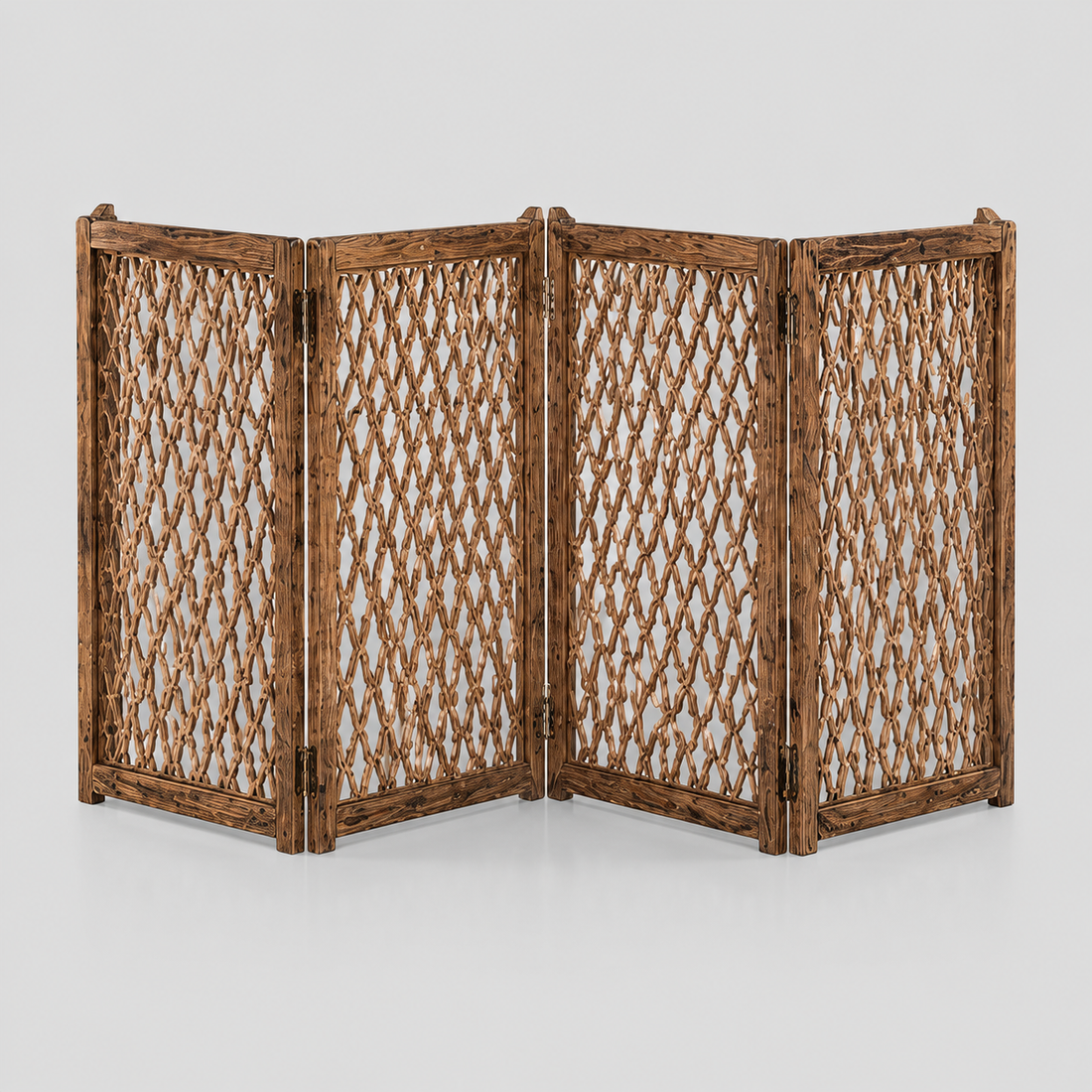 Folding Wooden Safety Gate – 4 Panels (Brown)
