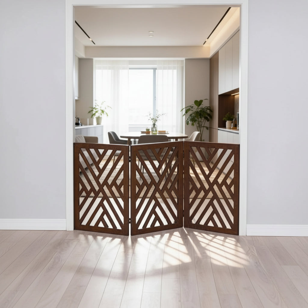 Folding Wooden Safety Gate – 3 Panels (Brown)