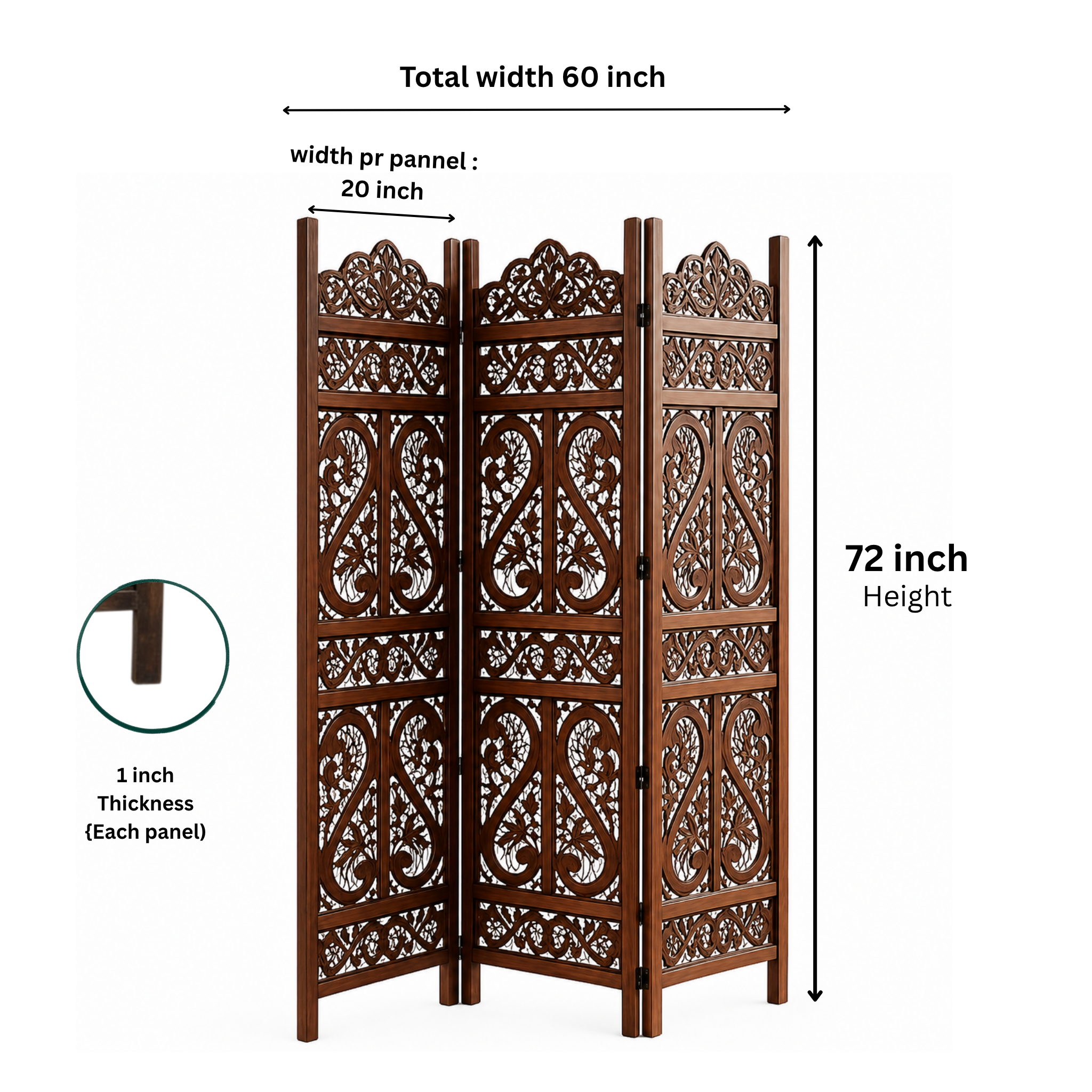 3-Panel Wooden Room Divider – Brown 