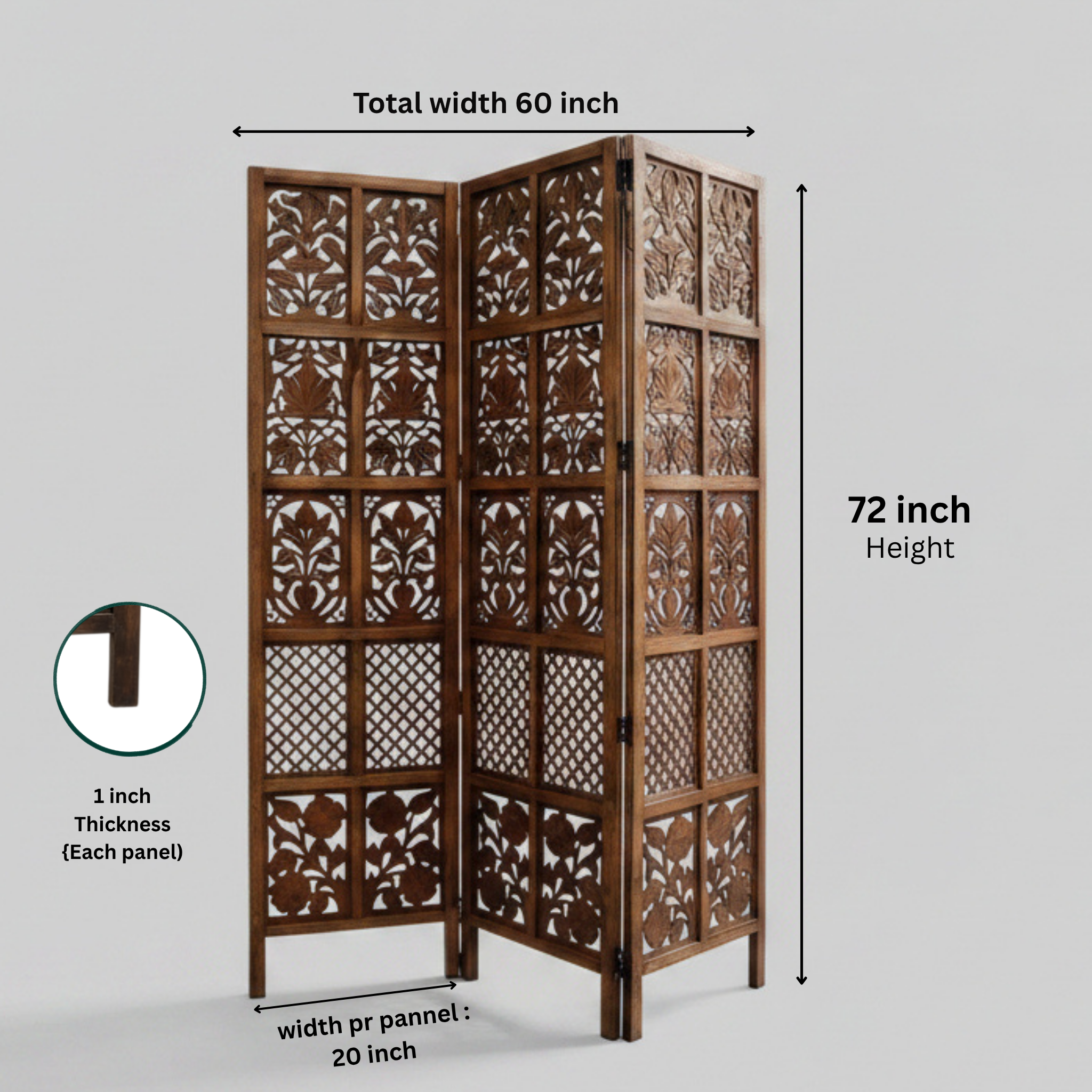 3-Panel Wooden Room Divider – Melamine Finish (Brown) 
