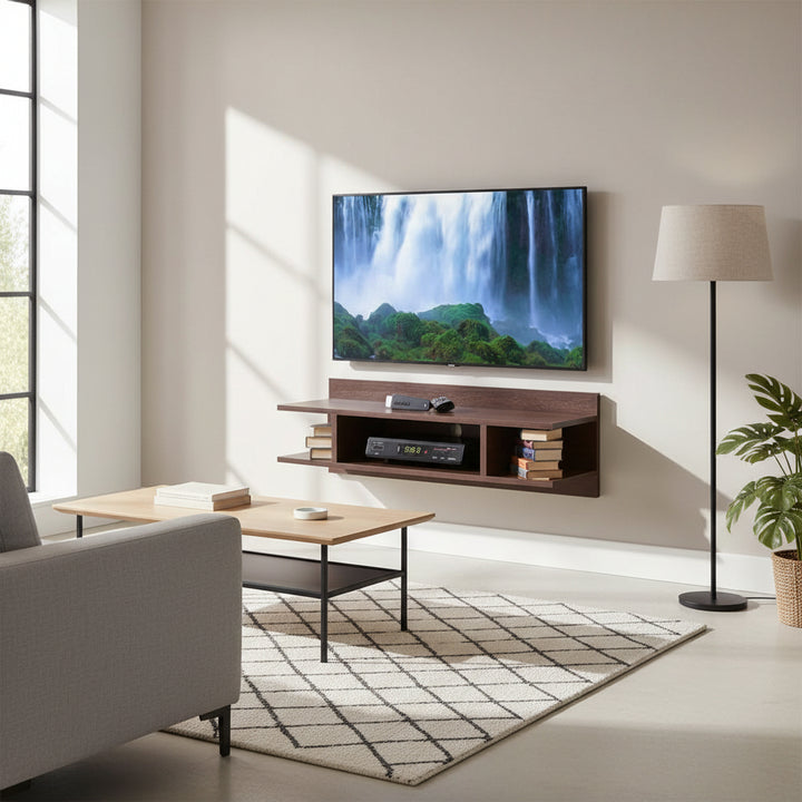 LED Wooden TV Wall Unit – Brown