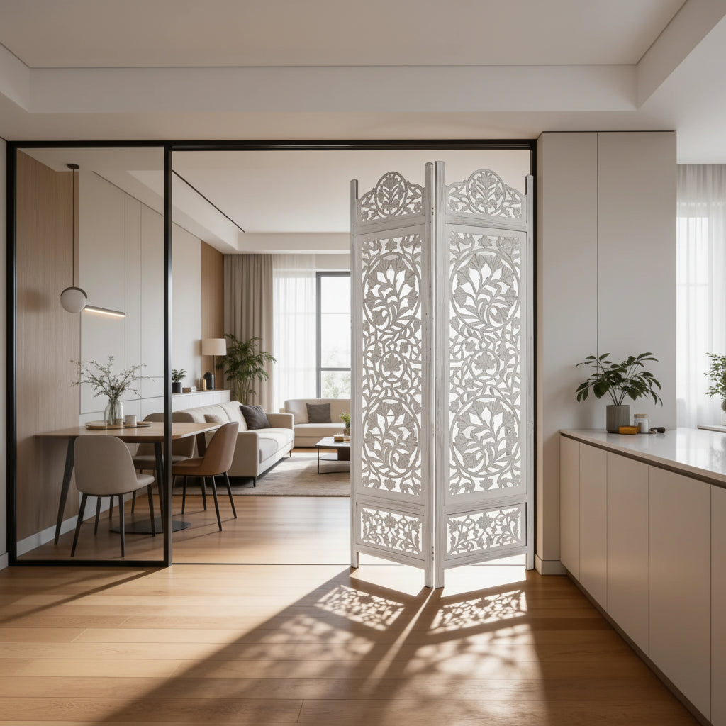 Wooden Room Divider – White (2 Panels)