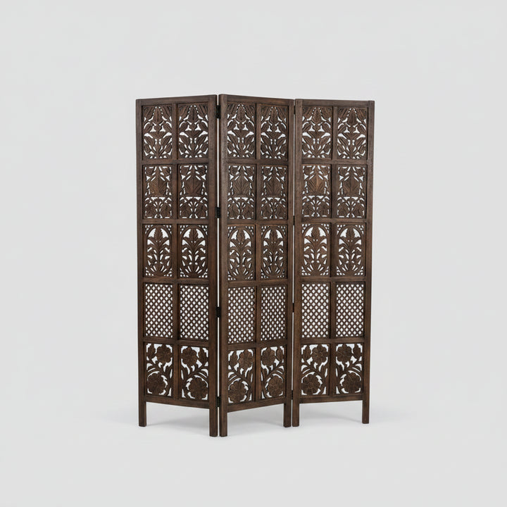 3-Panel Wooden Room Divider – Antique Finish