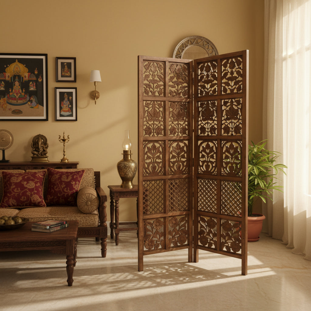 2-Panel Wooden Room Divider – Melamine Finish (Brown)