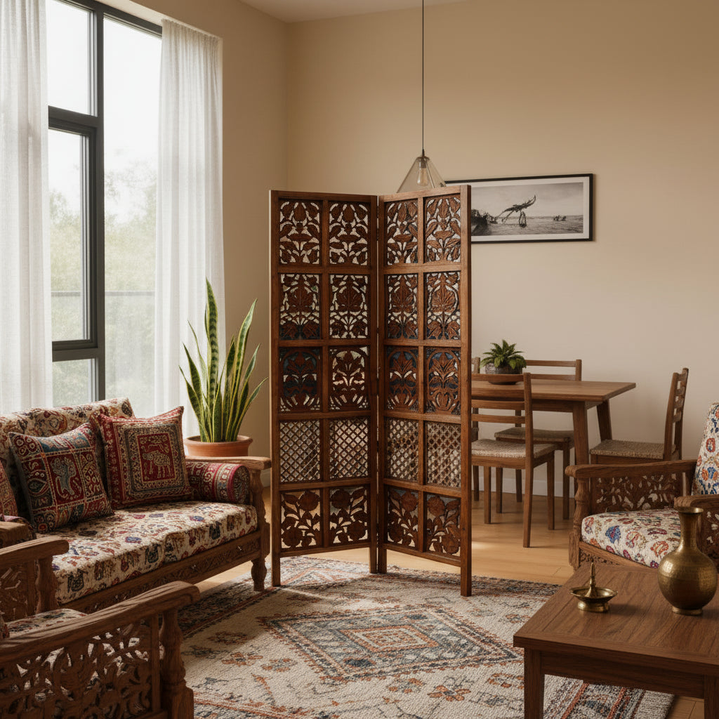 2-Panel Wooden Room Divider – Melamine Finish (Brown)