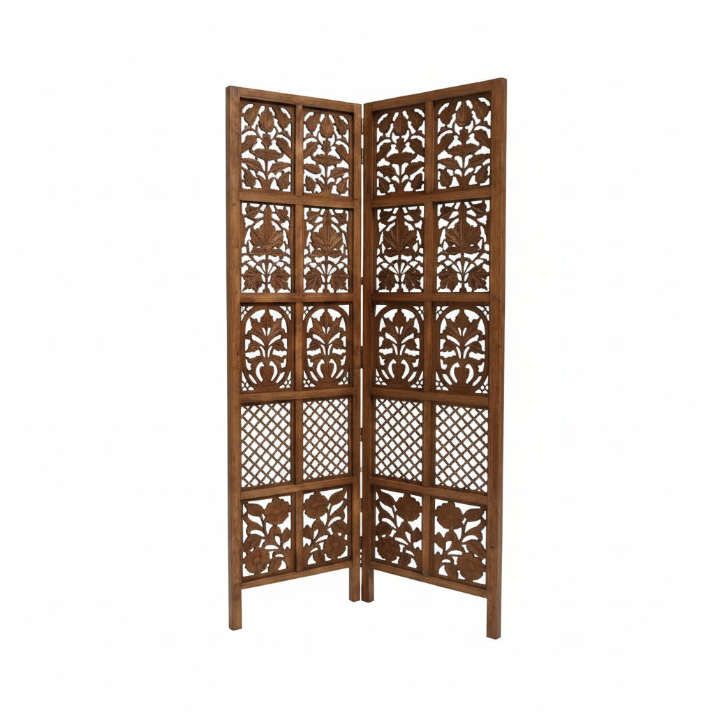 2-Panel Wooden Room Divider – Melamine Finish (Brown)