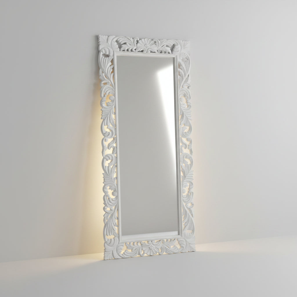 White Antique Carved Wood Mirror Frame by Sylvan Artistry