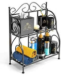 2-Tier Foldable Wrought and Cast Iron Spice Shelf Rack Kitchen Bathroom Countertop Storage Organizer (Brown)