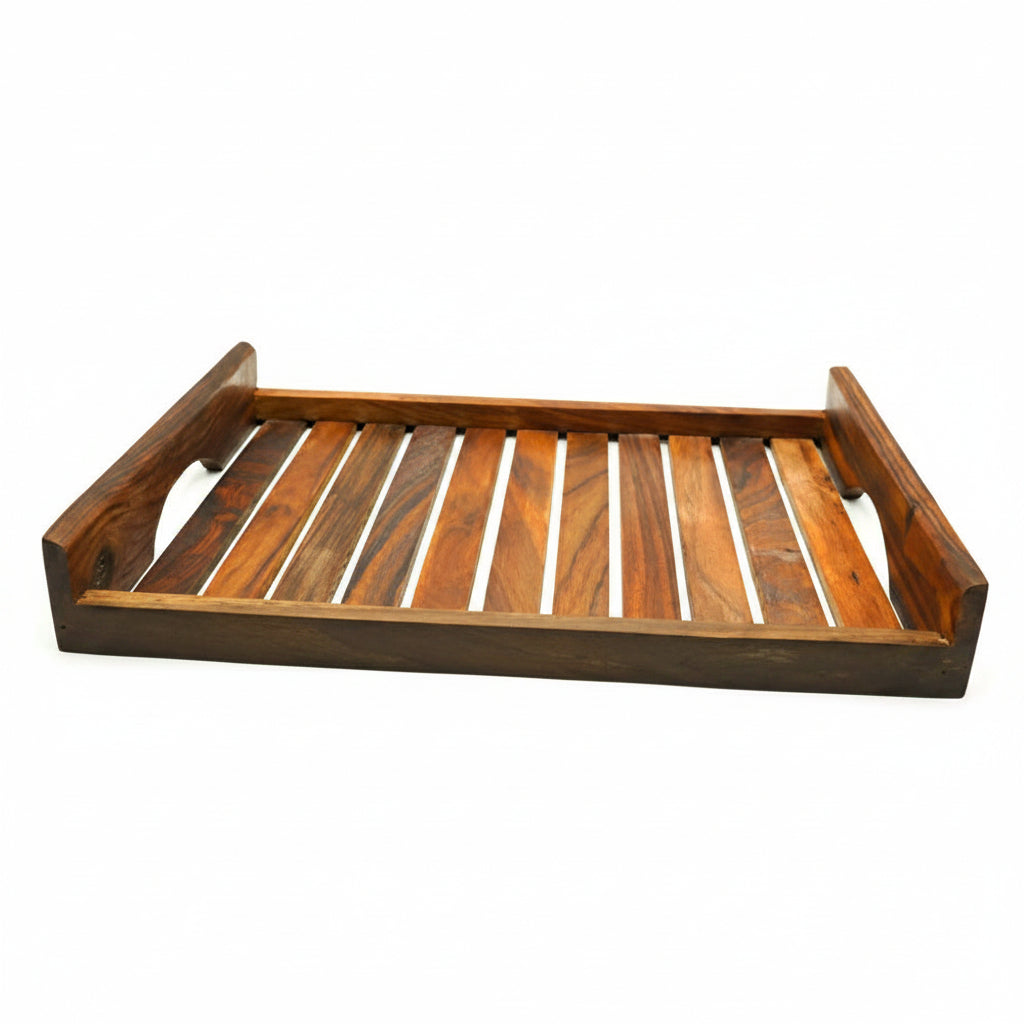 Sylvan Handicrafts Handcrafted Sheesham Wooden Serving Trays – Set of 3
