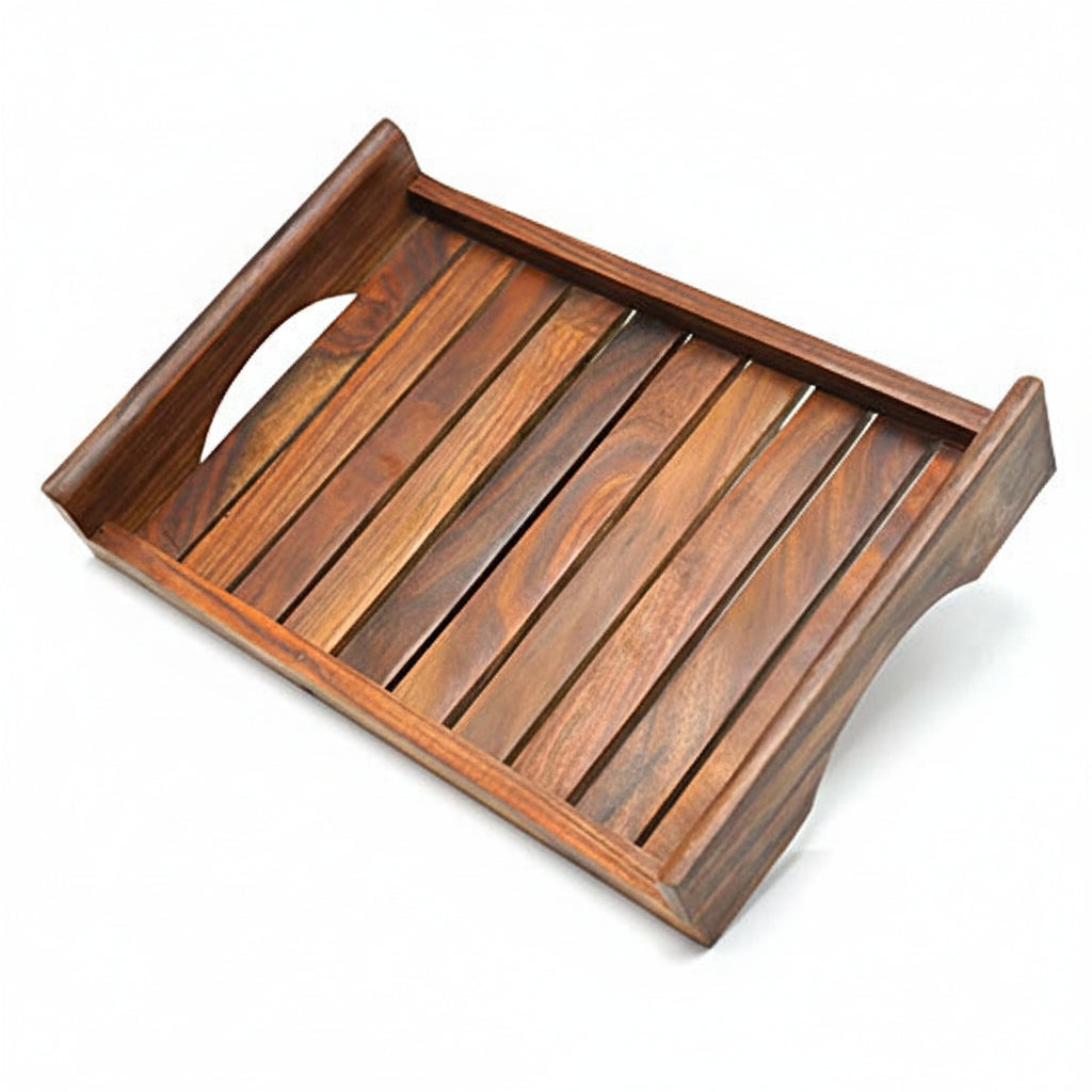 Sylvan Handicrafts Handcrafted Sheesham Wooden Serving Trays – Set of 3