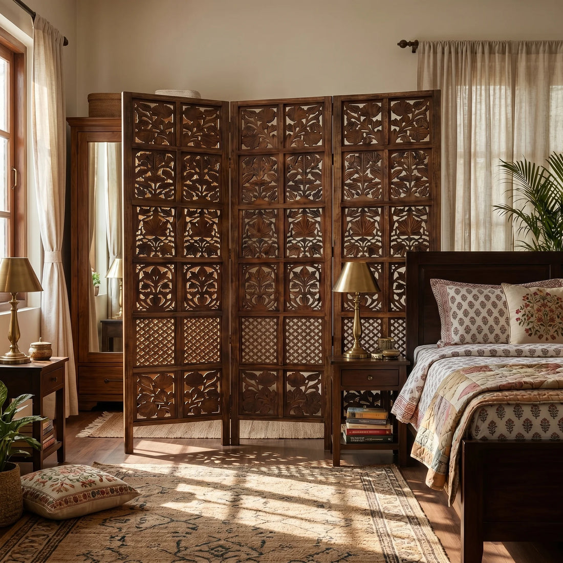 3-Panel Wooden Room Divider – Melamine Finish (Brown)