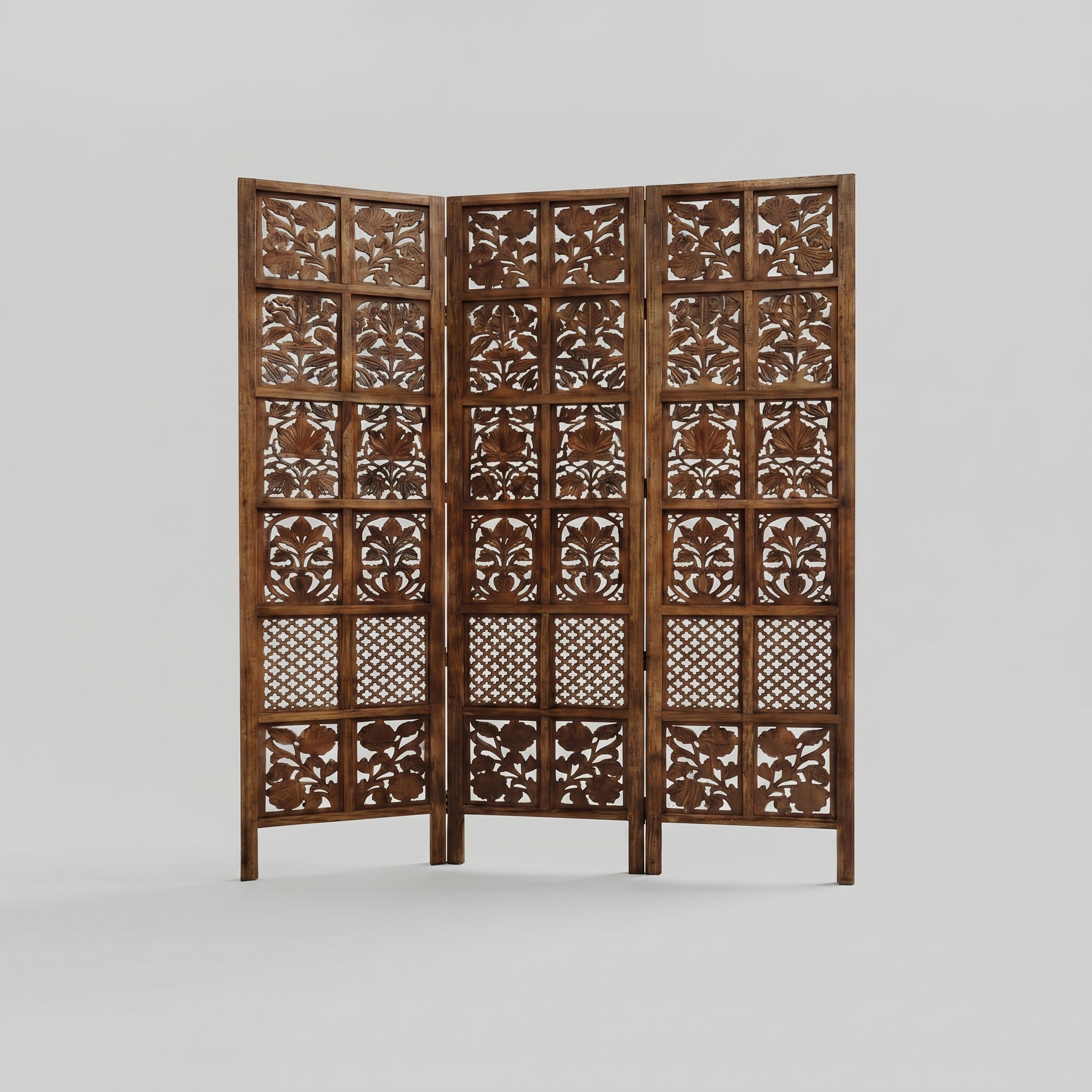 3-Panel Wooden Room Divider – Melamine Finish (Brown)