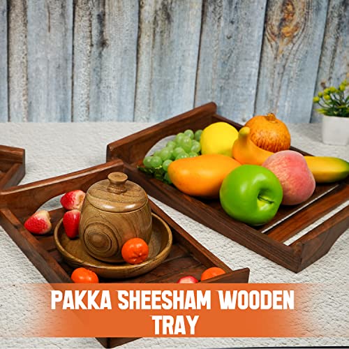 Sylvan Handicrafts Handcrafted Sheesham Wooden Serving Trays – Set of 3