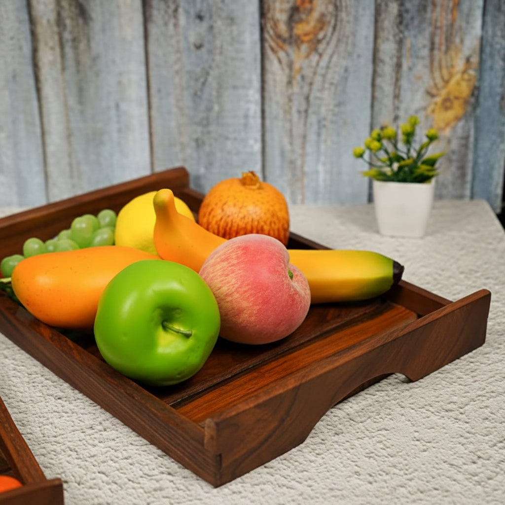 Sylvan Handicrafts Handcrafted Sheesham Wooden Serving Trays – Set of 3
