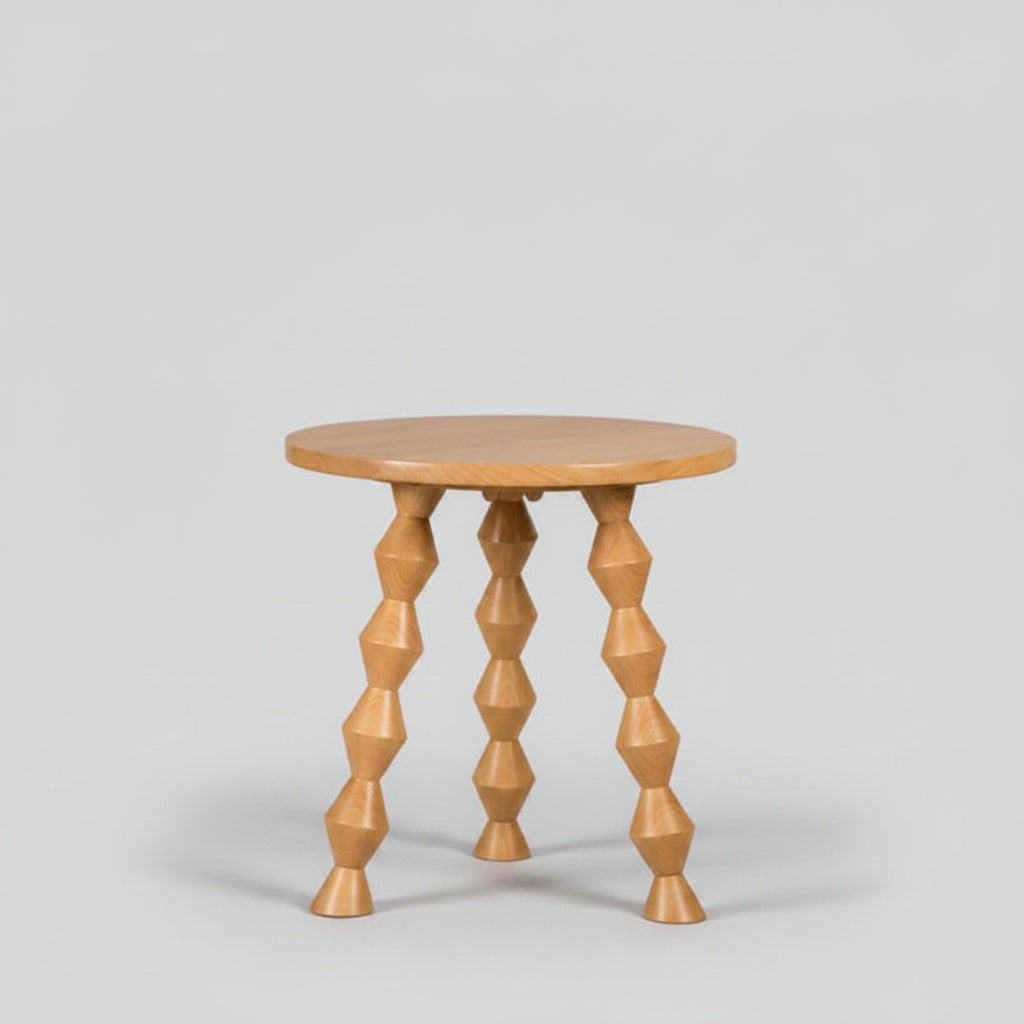 Modern Round Wooden Side Table (Faceted Bobbin Leg) 