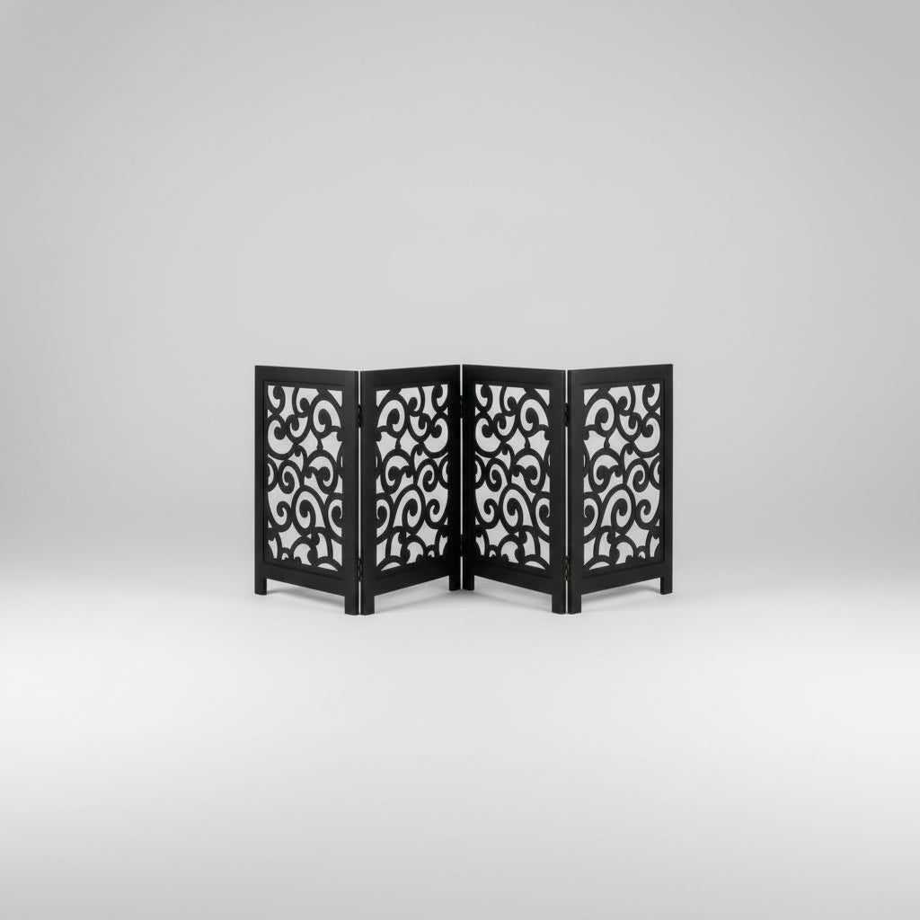 4-Panel Matte Black Wooden Folding Safety Gate