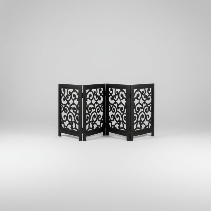 4-Panel Matte Black Wooden Folding Safety Gate