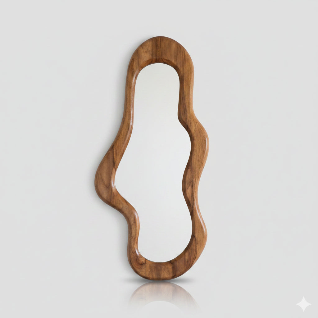 Modern Organic Shape Wooden Wall Mirror