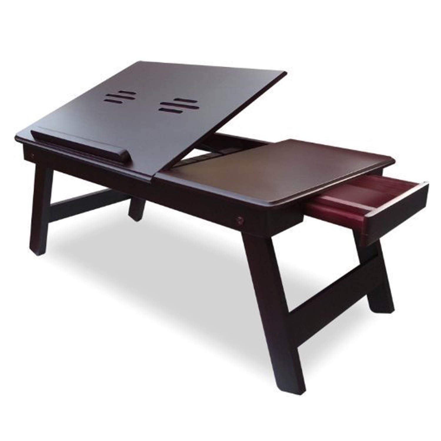 Adjustable Wooden Laptop Table with Drawer – Brown