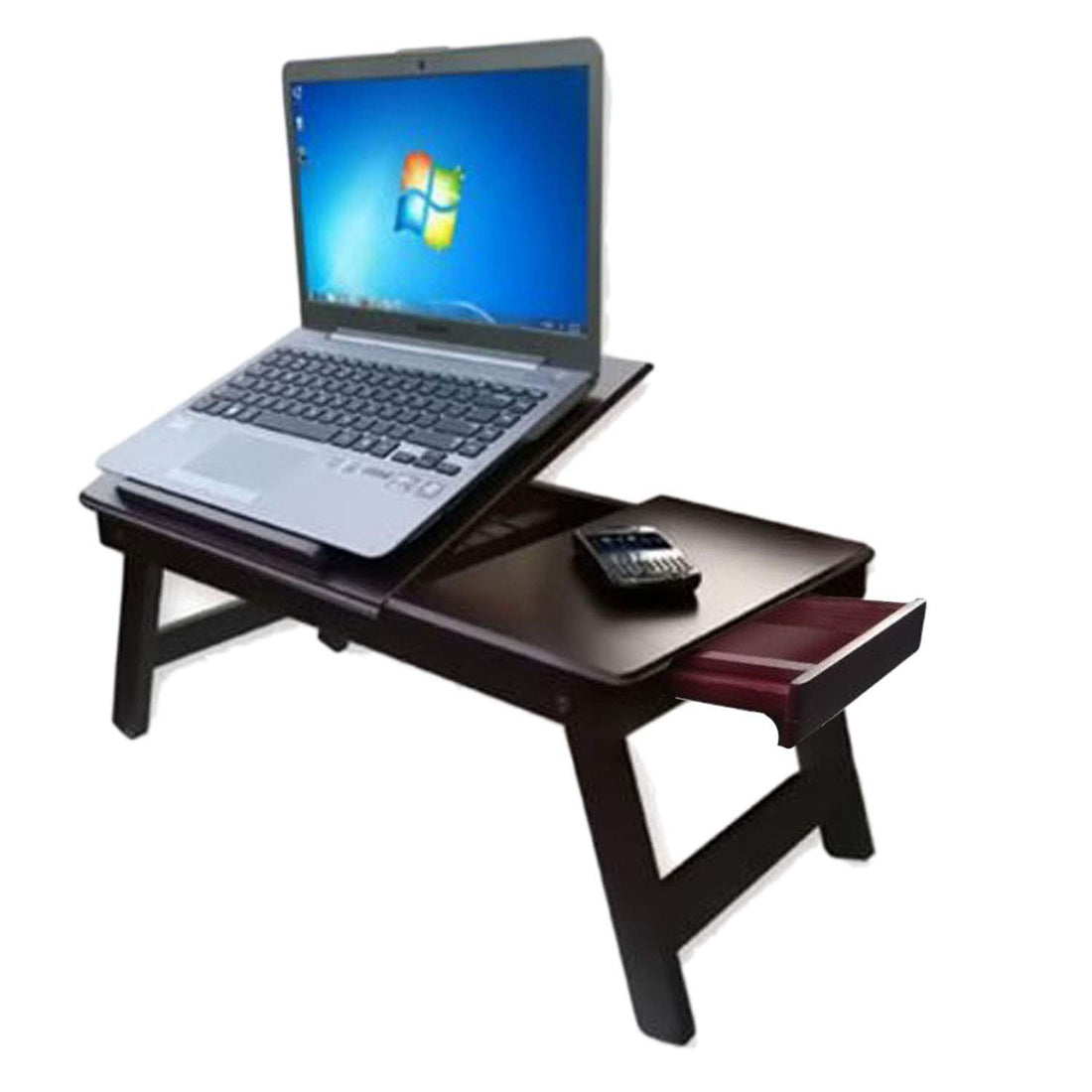 Adjustable Wooden Laptop Table with Drawer – Brown