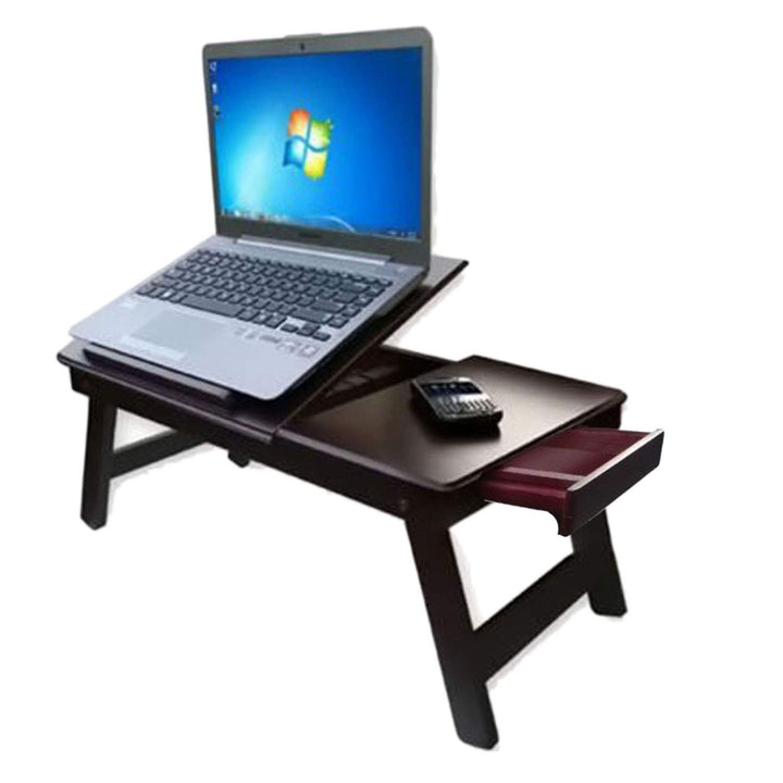 Adjustable Wooden Laptop Table with Drawer – Brown