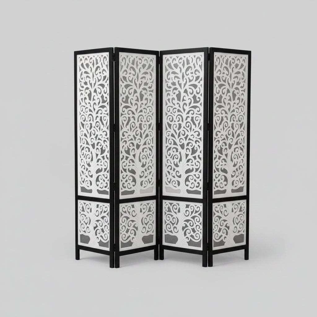 4-Panel Wooden Room Divider – White & Black