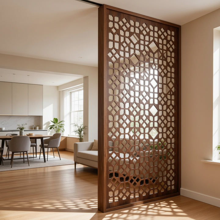 Wooden Room Divider – Teak Finish (6×4 ft)