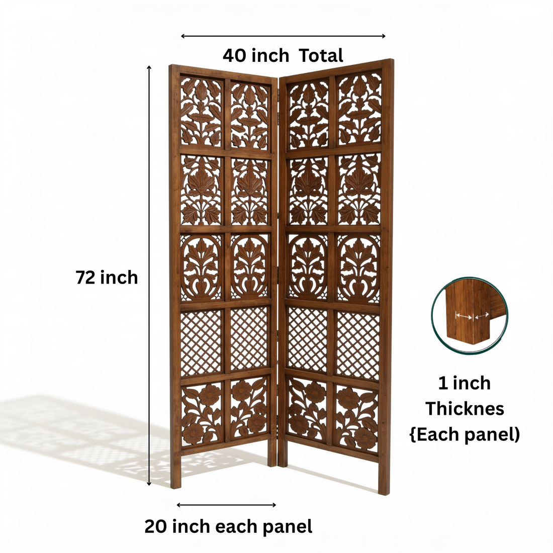 2-Panel Wooden Room Divider – Melamine Finish (Brown) 