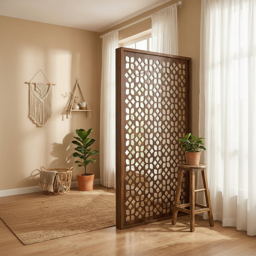 Wooden Room Divider – Teak Finish (6×4 ft)