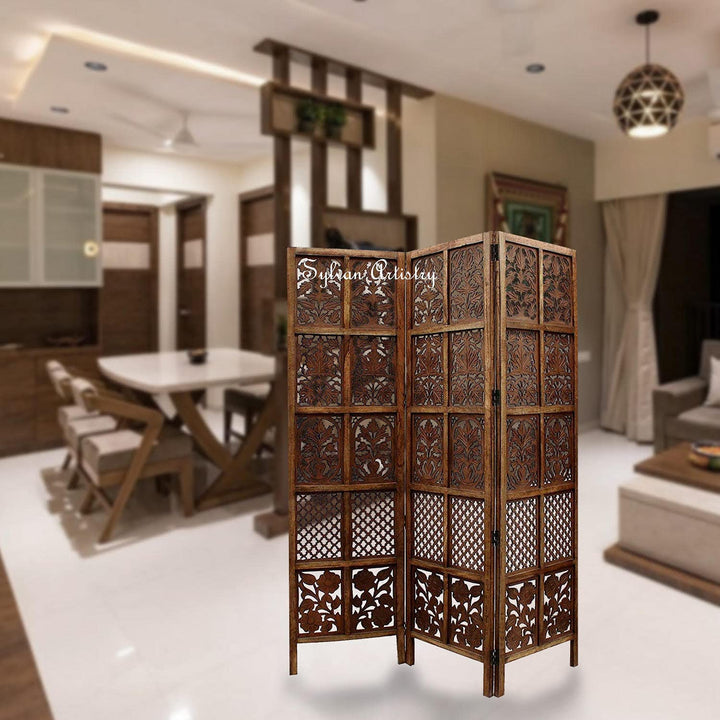 3-Panel Wooden Room Divider – Melamine Finish (Brown)