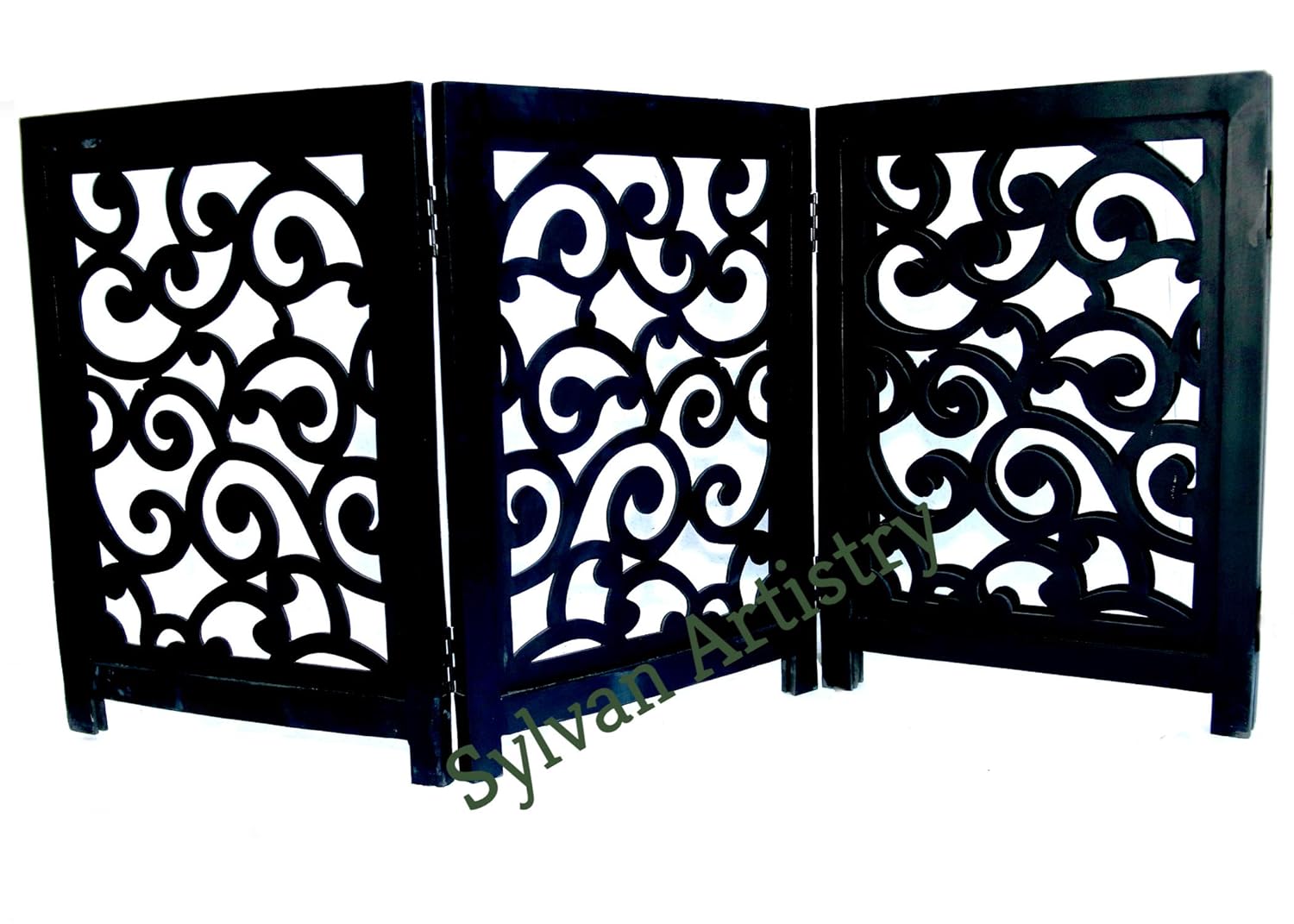 4-Panel Matte Black Wooden Folding Safety Gate