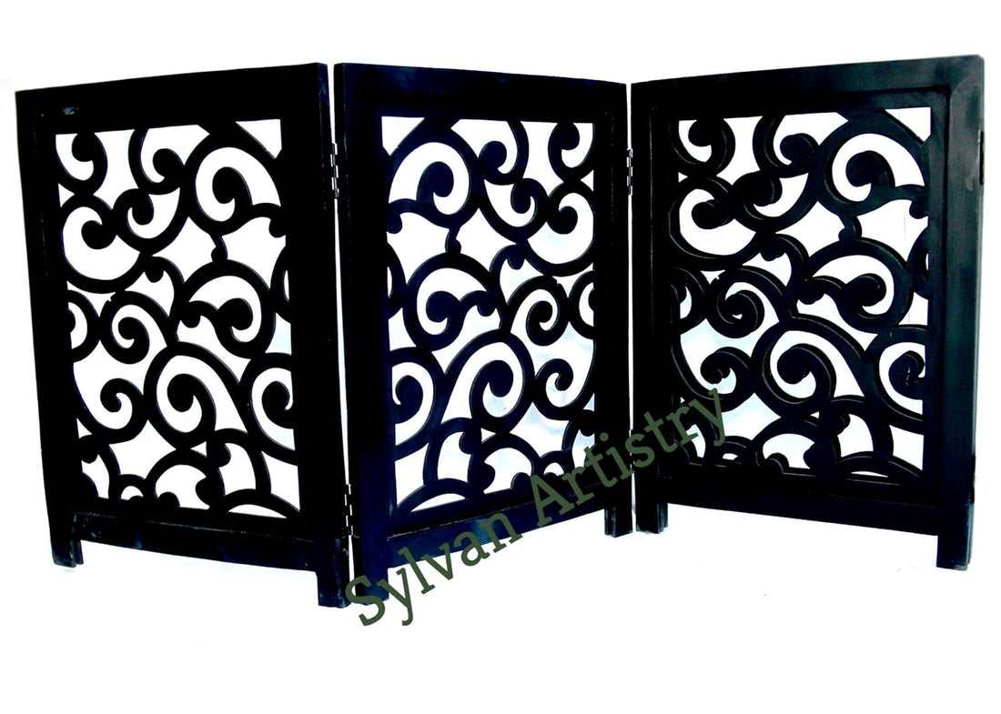 4-Panel Matte Black Wooden Folding Safety Gate